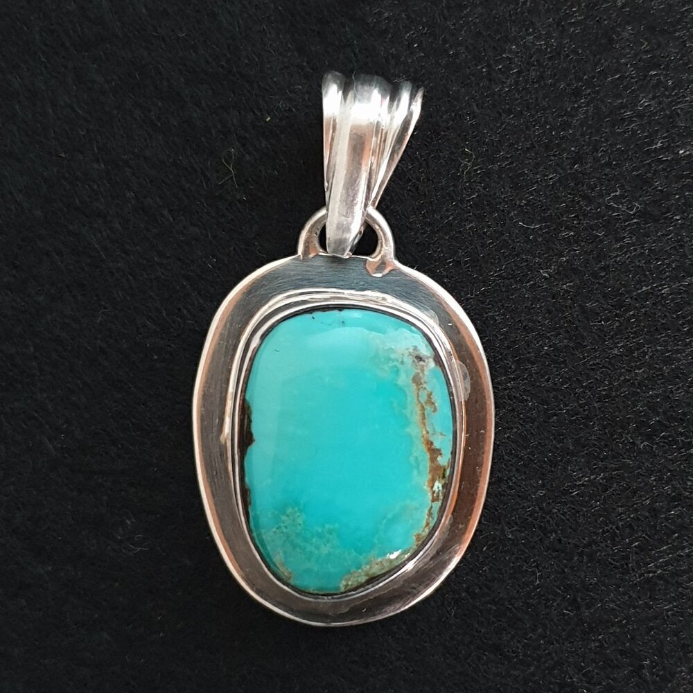 Bold Vintage Southwestern 925 Silver Natural Turquoise Statement Pendant